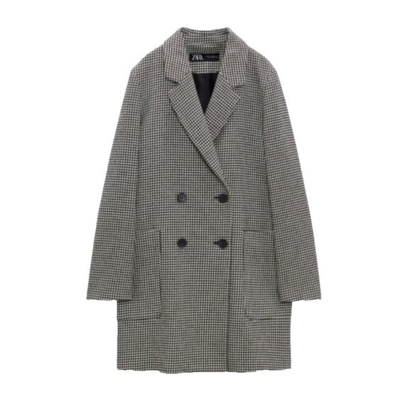 ZARA Houndstooth Tweed Frayed Jacket Blazer Coat - Size S - Black & White Check - Picture 1 of 16